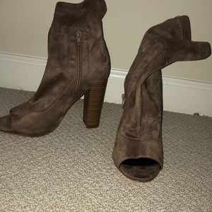 Suede open toe booties